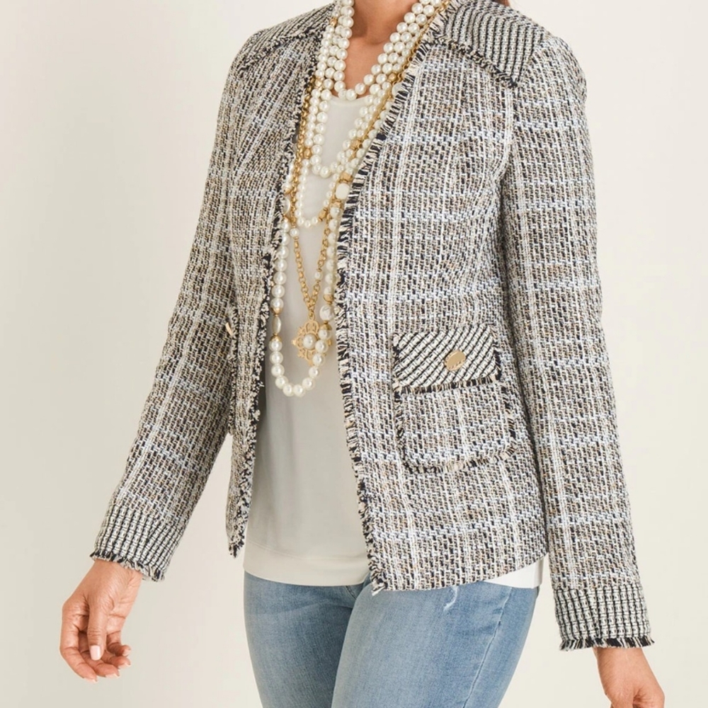 Fringe-Trim Tweed Blazer